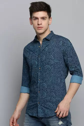 Showoff men's long sleeves ethnic motifs black shirt