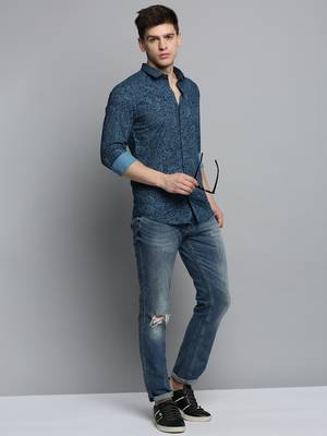 Showoff men's long sleeves ethnic motifs black shirt 5