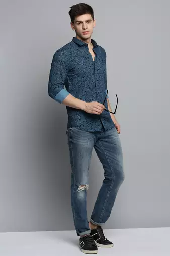 Showoff men's long sleeves ethnic motifs black shirt