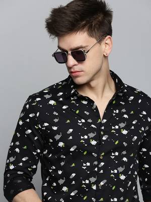 men's long sleeves geometric black shirt 1