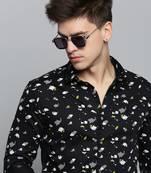 men's long sleeves geometric black shirt