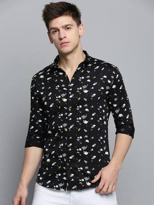 men's long sleeves geometric black shirt 2