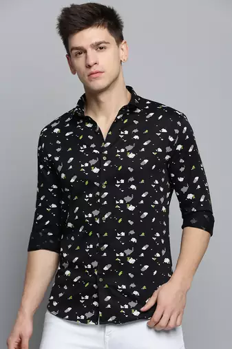 men's long sleeves geometric black shirt