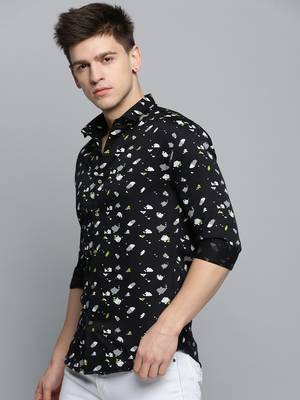 men's long sleeves geometric black shirt 3