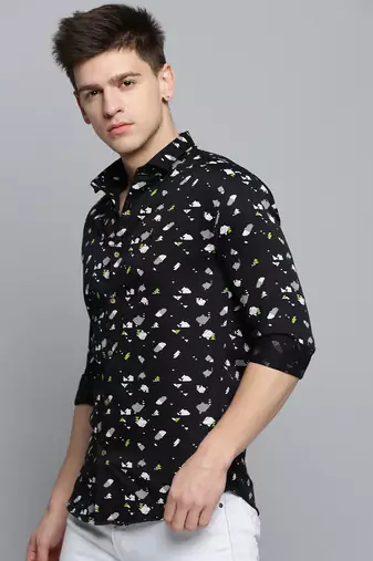 men's long sleeves geometric black shirt