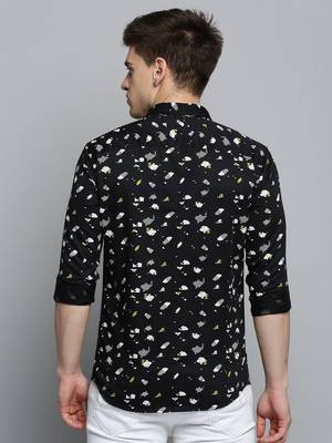 men's long sleeves geometric black shirt 4