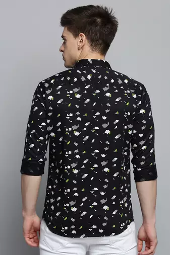 men's long sleeves geometric black shirt