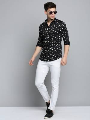 men's long sleeves geometric black shirt 5