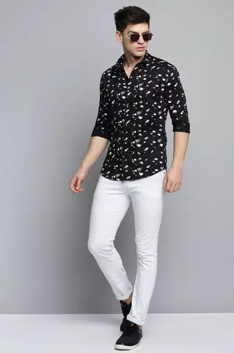 men's long sleeves geometric black shirt
