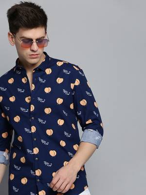 men's long sleeves humour and comic navy blue shirt 1