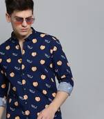 men's long sleeves humour and comic navy blue shirt