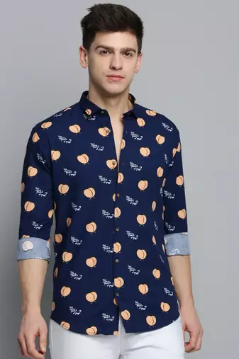 men's long sleeves humour and comic navy blue shirt
