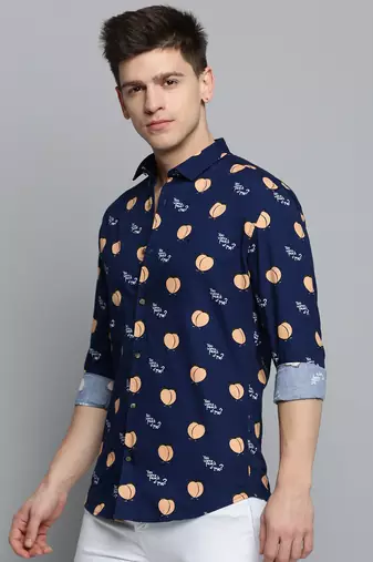men's long sleeves humour and comic navy blue shirt