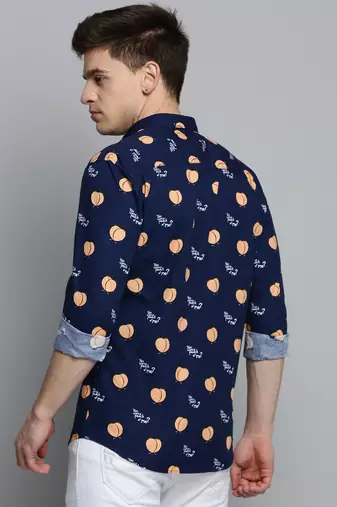 men's long sleeves humour and comic navy blue shirt