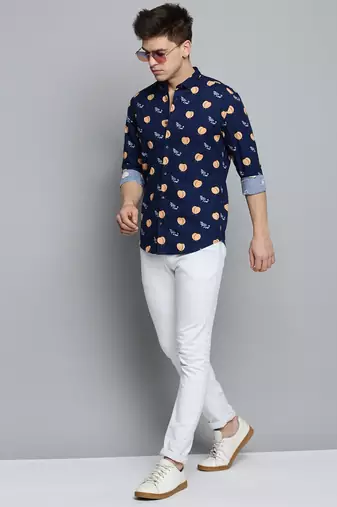 men's long sleeves humour and comic navy blue shirt