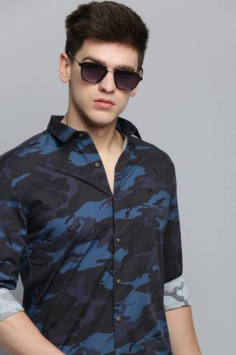 men's long sleeves camouflage black shirt