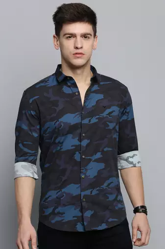 men's long sleeves camouflage black shirt