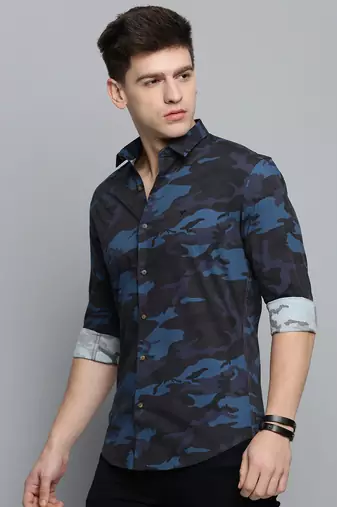 men's long sleeves camouflage black shirt