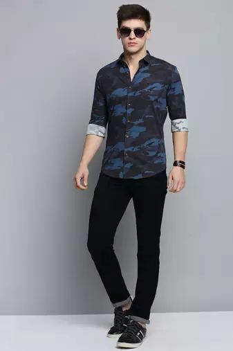 men's long sleeves camouflage black shirt