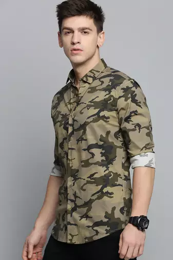 men's long sleeves camouflage olive shirt