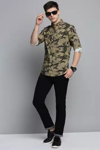 men's long sleeves camouflage olive shirt