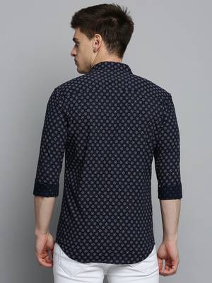 Showoff men's long sleeves geometric navy blue shirt 4
