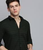 Showoff men's long sleeves solid olive shirt