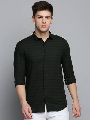 Showoff men's long sleeves solid olive shirt 2