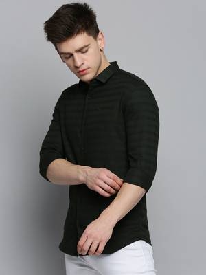 Showoff men's long sleeves solid olive shirt 3