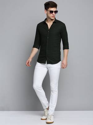 Showoff men's long sleeves solid olive shirt 5