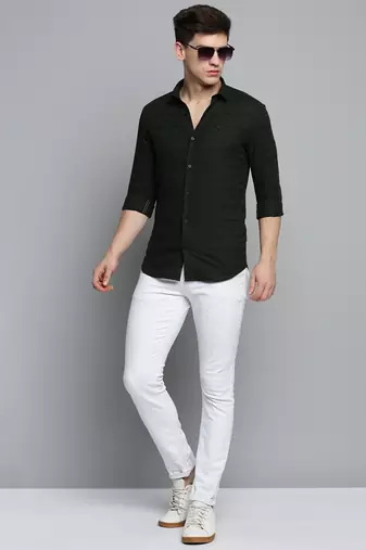 Showoff men's long sleeves solid olive shirt