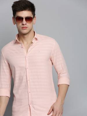 Showoff men's long sleeves solid pink shirt 1