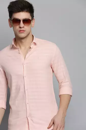 Showoff men's long sleeves solid pink shirt