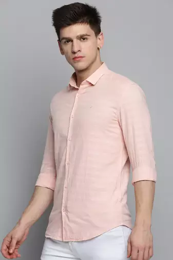 Showoff men's long sleeves solid pink shirt