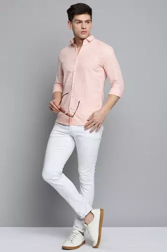 Showoff men's long sleeves solid pink shirt