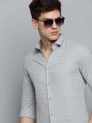 Showoff men's long sleeves solid grey shirt 1