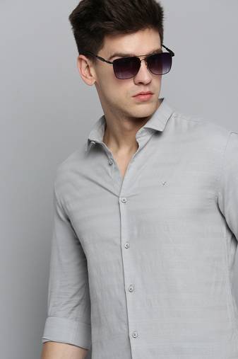 Showoff men's long sleeves solid grey shirt