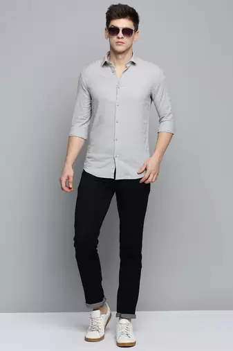Showoff men's long sleeves solid grey shirt