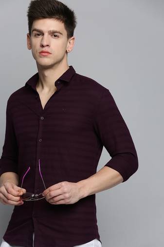 Showoff men's long sleeves solid violet shirt