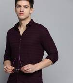 Showoff men's long sleeves solid violet shirt