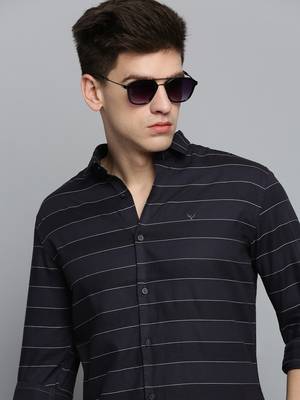 men's long sleeves horizontal stripes black shirt 1
