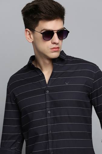 men's long sleeves horizontal stripes black shirt