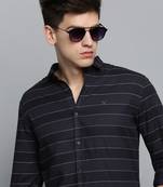 men's long sleeves horizontal stripes black shirt