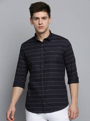 men's long sleeves horizontal stripes black shirt 2