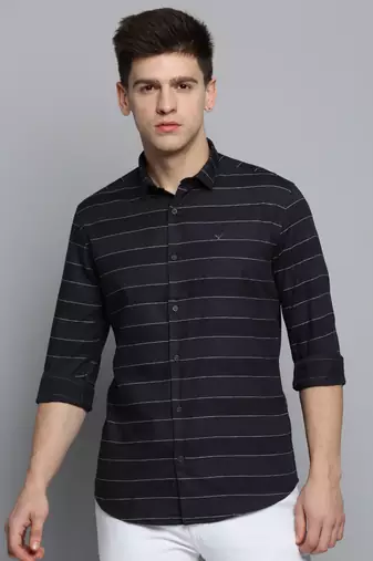 men's long sleeves horizontal stripes black shirt