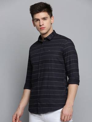 men's long sleeves horizontal stripes black shirt 3