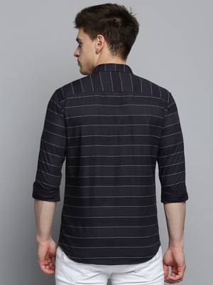 men's long sleeves horizontal stripes black shirt 4