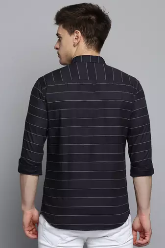 men's long sleeves horizontal stripes black shirt