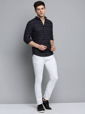 men's long sleeves horizontal stripes black shirt 5