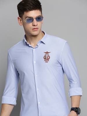 men's long sleeves vertical stripes blue shirt 1